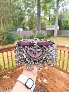 Sombrero Tribal Afgano Bohemio con Bordado, Cuentas, Monedas y Borlas, Joyería Étnica de Acero Inoxidable para Fiesta - Product Image 5