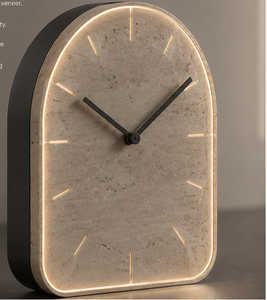 Minimalist Marble Desk <b>Clock</b> With LED Backlight Geometric Design Quartz Movement Silent Needle Display - Product Image 1