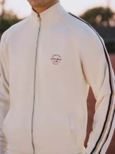 Conjunto Deportivo Blanco para Hombre, Chaqueta con Cierre Completo y Cuello Alto, Pantalones Lisos con Lavado Ácido, Transpirable, Estilo Urbano, Corte Regular, 100% Algodón - Product Image 3