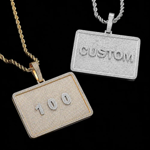 Silver Moissanite Custom Name Pendant Large Rectangular Necklace Statement Jewelry For Men moissanite custom letter necklace - Product Image 2