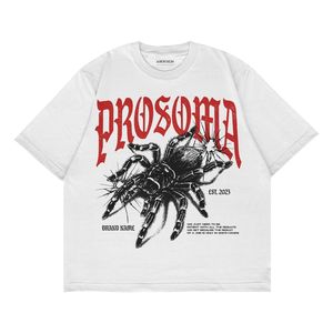 Camiseta Blanca Extra Grande para Hombre Prosoma, Manga Corta, Cuello Redondo, Algodón Jersey, Estilo Urbano, Estampado de Araña, Logotipo Frontal - Product Image 1