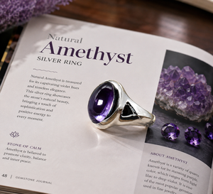 Men's Natural Amethyst <b>Statement</b> <b>Ring</b>, Handmade Gemstone Jewelry Gift 92.5 Sterling <b>Silver</b> - Product Image 1