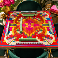 Alas Mahjong Lipat Mewah Modern Custom Red Dragons 33In Neoprene Anti-Slip Desain Asli Alas Permainan Mahjong Poker Amerika