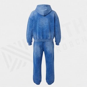Custom Acid Wash Zipper Tracksuit Set Men Blank Hoodie Sweatpants Terry Fabric <b>Hip</b> Hop Style Gym Fitness Streetwear Gear - Product Image 2
