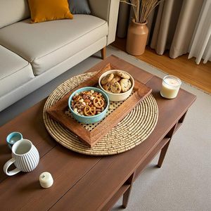 Plateau décoratif en bois à motif floral moderne avec rebord surélevé pour entrée, chambre ou table - Product Image 5