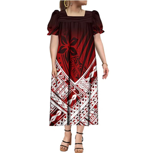 Vestidos Muumuu de Alta Calidad con Cuello Cuadrado y Mangas Abullonadas para Damas, Estampado Tribal Polinesio, Vestido Mumu Micronésico - Product Image 4