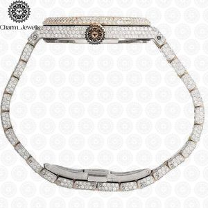 Charm_Jewells Men's Luxury Tonneau <b>Case</b> Stainless Steel <b>Watch</b> Analog Quartz Movement Diamond Encrusted Bracelet 43mm - Product Image 4