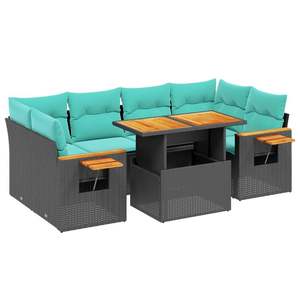 Set Divano da Esterno a 7 Pezzi in Polyrattan Nero con Cuscini - Elegante Arredamento da Giardino - Product Image 2