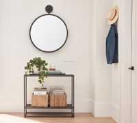 Table console industrielle moderne en métal avec rangement intégré, idéale pour l'entrée, le couloir, comme meuble d'appoint pour canapé, salon ou hôtel, pour usage intérieur.