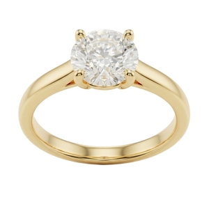 Anillo Clásico de Moissanita Chapado en Oro Amarillo de 14K, Corte Brillante Redondo, con Engaste de Diamantes, Joyería para Mujer - Product Image 5
