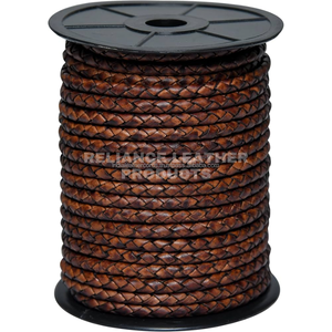 Cordón de Cuero Trenzado Bolo de 5 mm, Color Marrón Oscuro Antiguo Brillante, Cuerda de Cuero Redonda para Macramé, Joyería y Manualidades - Product Image 1