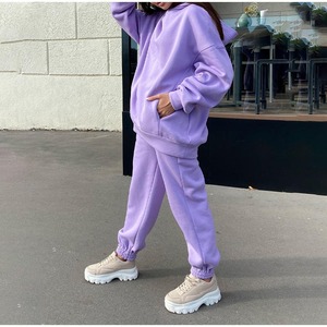 Conjunto Deportivo con Capucha para Mujer, Color Morado, Estilo Casual, Manga Larga, Corte Holgado, 100% Algodón, para Otoño, con Bolsillos Laterales - Product Image 5