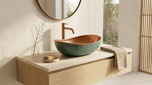 Vasque en cuivre artisanale, patine verte, lavabo de salle de bain rustique et luxueux, lavabo décoratif en cuivre pour salle de bain moderne - Product Image 2