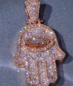 Iced Out Pendant Rose Gold Hip Hop <b>Diamond</b> <b>Simulated</b> Stone Lucky Charm Necklace Jewelry Gift - Product Image 1