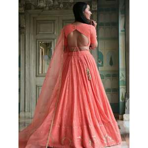 <b>Peach</b> Thread Embroidered Monochrome Bridesmaid Lehenga Choli - Product Image 2