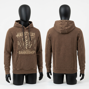 Sudadera con Capucha de Punto para Barbería, 320 GSM, Algodón y Poliéster Pesado, Negra, Personalizada, con Bolsillo Sólido, Estilo Casual Otoñal - Product Image 2