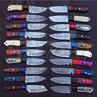 Couteau de chasse en acier Damas OEM en gros, lame fixe, couteau de camping et de dépecage, 58-60HRC, pointe clip, manche en bois dur, logo personnalisé