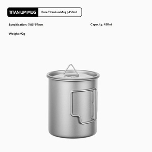 Mug en titane pur avec couvercle, pliable pour l'extérieur, avec poignée, monocouche, résistant à la chaleur, ensemble de voyage portable, tasse à eau de camping - Product Image 6