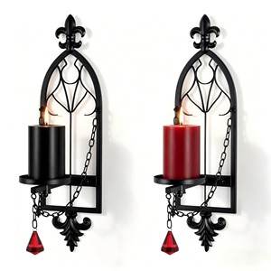 Support mural carré pour bougie en fer forgé style gothique - Décoration artisanale noire/dorée pour la maison - Vente en gros - Product Image 3