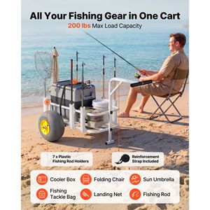 Chariot de pêche de plage robuste, capacité de charge de 500 lb, cadre en acier au carbone, roues tout-terrain en PU de 13 pouces - Product Image 3