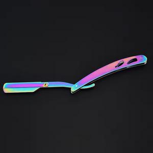 Rainbow Stainless Steel Folding Straight Razor Single Blade Face Shaver for <b>Beard</b> and Hair Detailing - Product Image 2