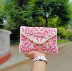 FAIZA CRAFT Handmade Embroidered Beaded Floral Rectangular Lightweight Clutch Handbag with Detachable Chain - Product Image 3
