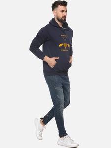 Sudadera con Capucha Azul Marino para Hombre con Estampado de Abeja, Corte Regular, Algodón, Informal, con Bolsillo Delantero, para Otoño - Product Image 3
