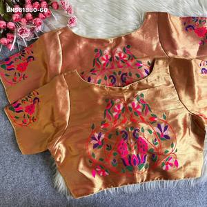 Blouse à manches courtes en soie Paithani de qualité supérieure, avec motifs traditionnels et tissage coloré Lotus, exportateur indien - Product Image 6