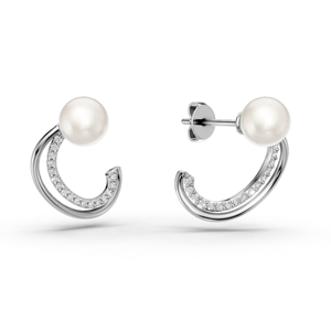 Freshwater Pearl <b>Stud</b> <b>Earrings</b> With Diamond Accents 925 <b>Silver</b> Minimalist Geometric Design Women's Everyday Wear - Product Image 2