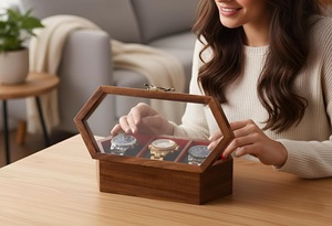 Wooden Watch Box for Men and Women Timepiece Storage Jewelry Organizer Watch <b>Display</b> <b>Case</b> 3 Slot Capacity - Product Image 3