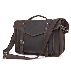 Mens Leather Crossbody Bag Leather Briefcase Sleek Urban Work <b>Tote</b> with Multi <b>Zip</b> Storage Professional Laptop Carry Case - Product Image 4