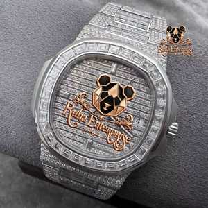 นาฬิกาข้อมือสแตนเลสสตีลหรูหรา Ruha Enterprise พร้อมหน้าปัดประดับเพชรและหน้าจอแสดงผลแบบอนาล็อกสำหรับผู้ชาย ราคาดีที่สุด - Product Image 1