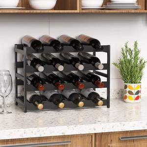 Porte-vin de table moderne noir mat pour 16 bouteilles, rangement pour comptoir de cuisine, organisateur de vin autoportant à 4 niveaux - Product Image 6