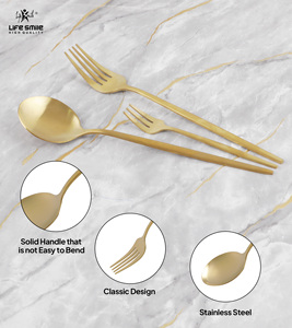 Ensemble de couverts de luxe en acier inoxydable plaqué or 24 pièces avec fourchettes et cuillères pour des dîners élégants - Product Image 4