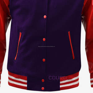Artículo más exigente 2025 Cuerpo de lana de alta calidad Mangas de cuero Parche bordado Letterman Varsity Jacket con 2 bolsillos laterales - Product Image 3