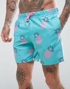 Shorts de Baño para Hombre con Estampado de Piña Turquesa y Cordón Rosa, Secado Rápido, Estilo Casual - Product Image 6