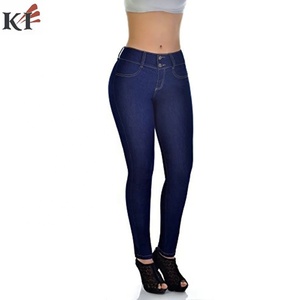 Wholesale Custom Women <b>Elastic</b> Stretch <b>Jeans</b> High <b>Waist</b> Solid Color Trousers Women Pencil Pants Skinny <b>Jeans</b> Denim Pants Vintage - Product Image 2