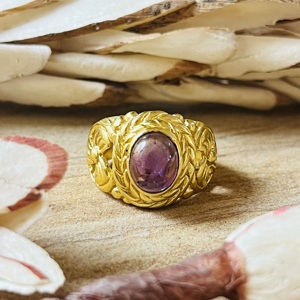 Unique Design Amethyst <b>Ring</b> Boho Brass <b>Rings</b> For Women 18k Gold Plated Floral <b>Statement</b> <b>Ring</b> Chunky <b>Ring</b> For Wholesale/OEM/ODM - Product Image 1