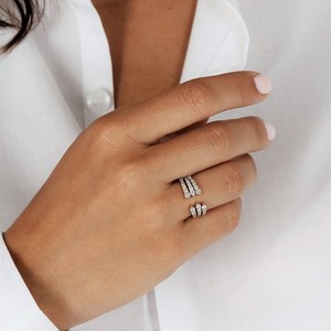 Elvora Gems Solid Gold Diamond Engagement <b>Ring</b> 0.31 Ct Rhodium Plated Double Prong Setting IGI Certified <b>Stacking</b> Open Graduated - Product Image 4