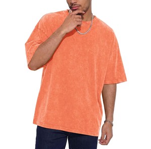 2026 Factory Price <b>Men</b> Oversized Acid Wash Orange <b>Longline</b> <b>T</b> <b>Shirt</b> Short Sleeve O Neck Solid Street Style Tee OEM 100% Cotton - Product Image 4