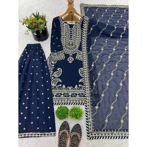 Beau haut indien et pakistanais-Sharara et Dupatta avec travail de séquence de broderie - Product Image 4