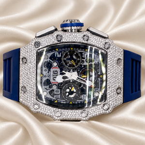Montre chronographe mécanique sertie de diamants Raj Gems, analogique-numérique, boîtier carré, cristal saphir, bracelet en acier inoxydable, pour homme - Product Image 4