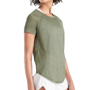 Wholesale <b>Top</b> Quality Custom Tech Fleece Slim Ladies Short Sleeved Curved Hem Crew Neck Running Wear T Shirts - Product Image 1