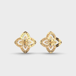 IGI Certified Lab Grown Diamond Quatrefoil Floral Stud <b>Earrings</b> 14K Yellow / White / Rose Gold Halo Cluster Designer <b>Earrings</b> - Product Image 4