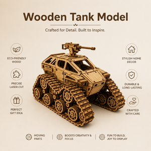 Modelo de Tanque de Madera Premium, Kit de Rompecabezas 3D para Adultos y Adolescentes |   Juguete de Ensamblaje de Vehículo Militar Cortado con Láser, Decoración Mecánica para Escritorio - Product Image 5