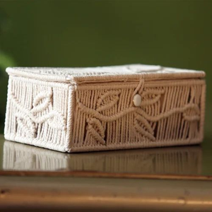 Boîte à mouchoirs bohème en macramé 9x6x4 pouces, en corde de coton, décorative, porte-mouchoirs rectangulaire fait main, pour la maison ou le bureau - Product Image 2