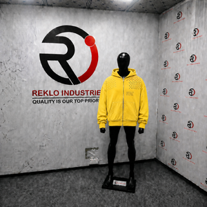 HIGH QUALITY Men's Yellow Hooded Zip-Up <b>Sweatshirt</b> Regular Fit Printed Dot Pattern Casual Autumn Wear FRONT POCKET <b>RETRO</b> Y2K AES - Product Image 3