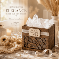 Boîte cadeau en bois élégante faite à la main avec un design découpé au laser | Panier de rangement décoratif pour souvenirs, mariages, anniversaires, occasions spéciales