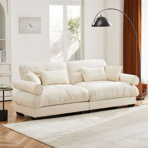 Grande Divano Moderno a Due Posti in Velluto con Braccioli Imbottiti e Cuscini Decorativi per il Soggiorno - Product Image 2