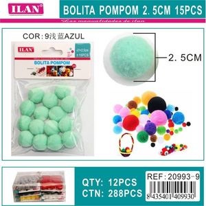 Boule de pompon Ilan 2,5 cm 15 pièces bleu clair pour décoration artisanale - Product Image 3